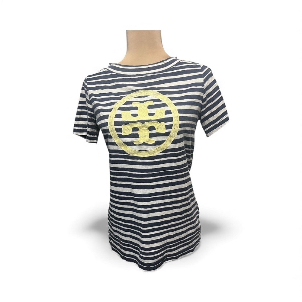 Tory Burch Striped 100% Cotton Coastal Tee Top Small